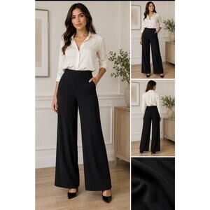 H&M Wide Leg Palazzo Pants Womens 2 Black High Rise Career Office Dress Slacks